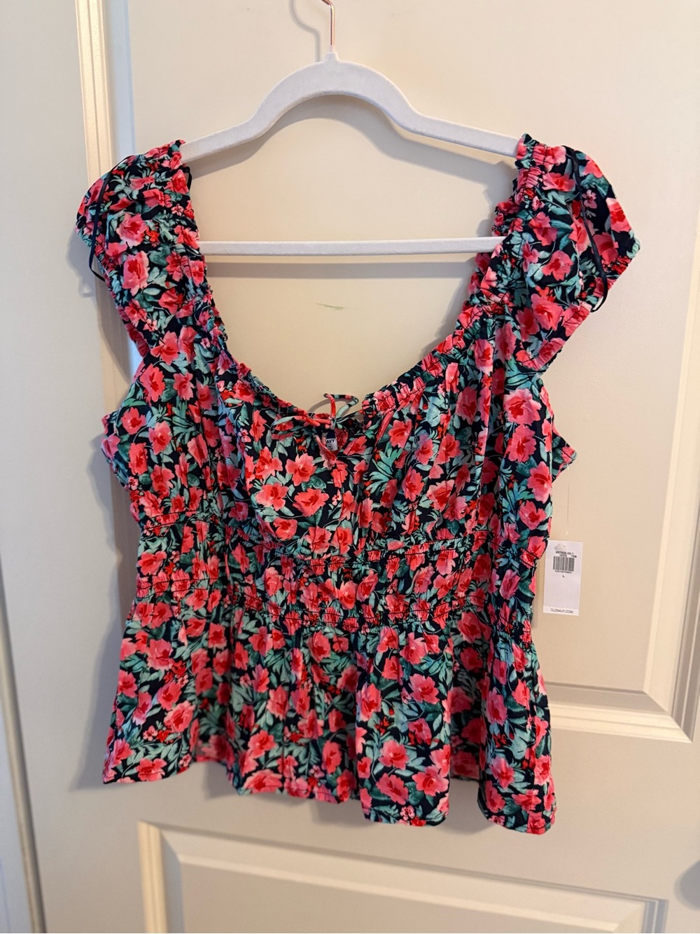 Old Navy Floral Ruffle Peplum Top with Pink & Green Accents